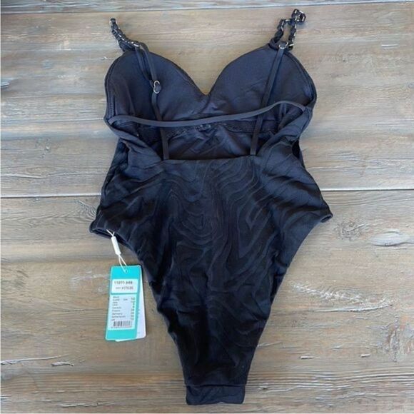 Anthropologie x Seafolly Second Wave V Neck One Piece Swimsuit Black US 6 NWT - Picture 9 of 10